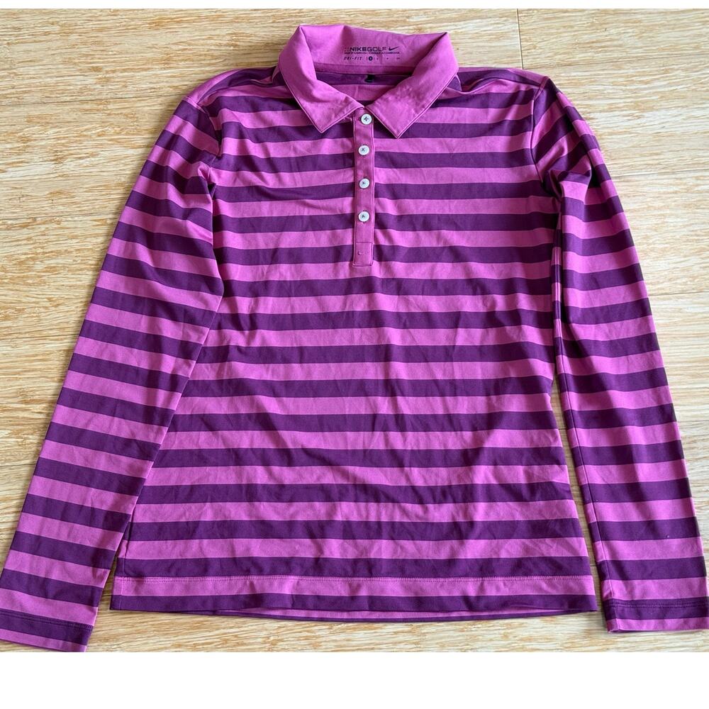 Nike Golf Dri-Fit Women's Small Long Sleeve Pink Purple Striped Shirt